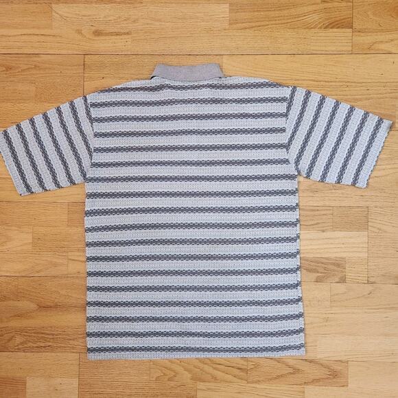 Vtg 90s Blue Oceans Polo Shirt Sz Medium Mens Cream Brown Preppy Pocket Stripe - Picture 6 of 12